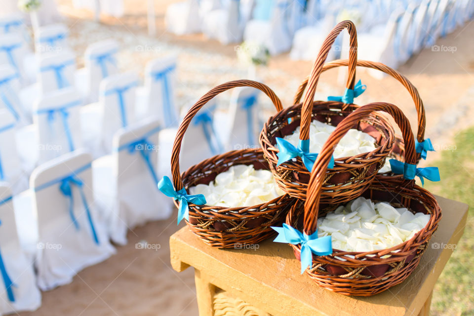 Wedding baskets on a beach