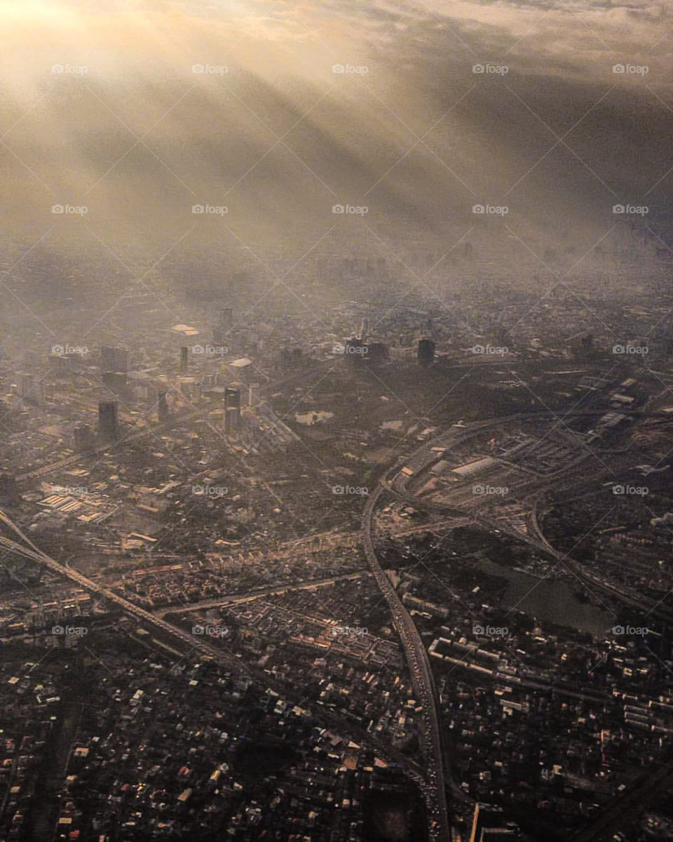 A scenic sunrise over Bangkok, Thailand. Taken just after take off on a flight to the southern city of Hat Yai.