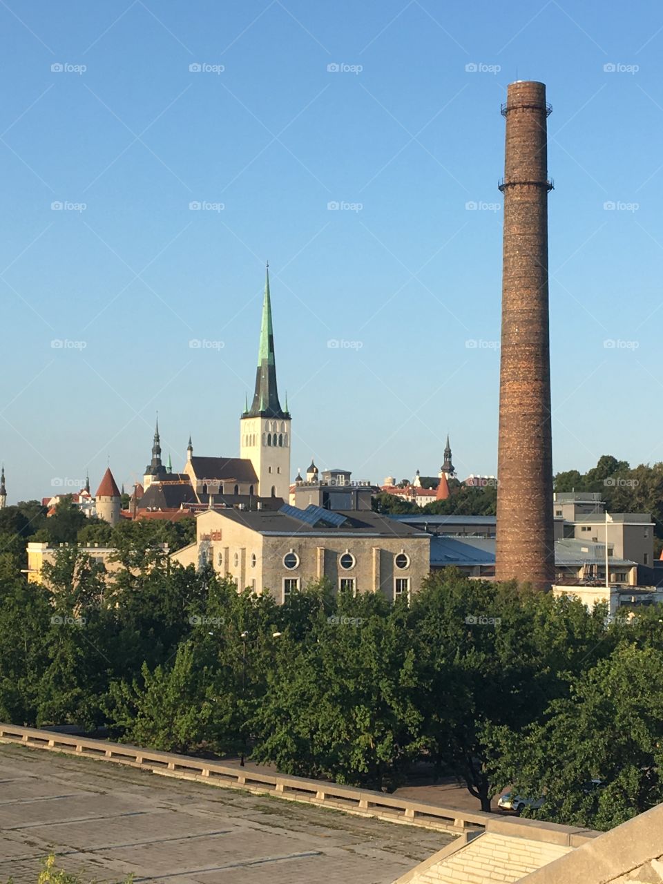 Old town steeples and chimney 