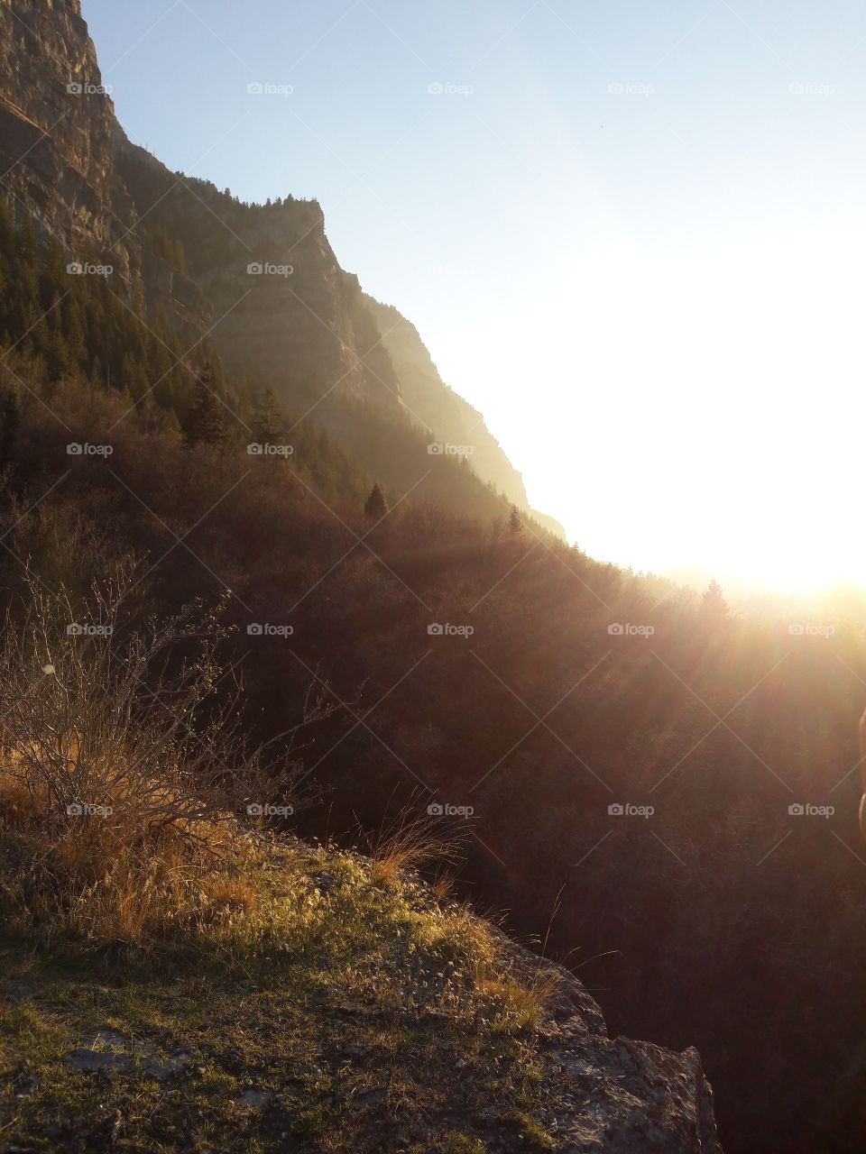 Sunbeams filtering through the mountain