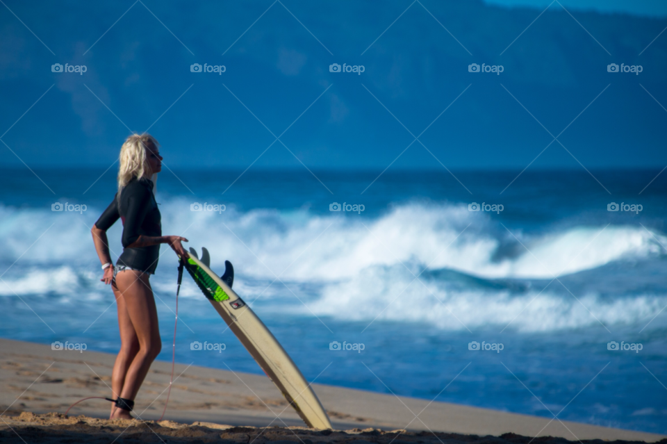 beach ocean girl surfing by liquideyes