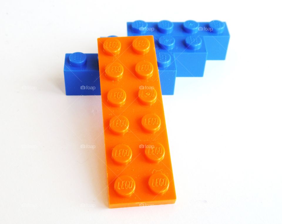 Lego bricks in orange and blue