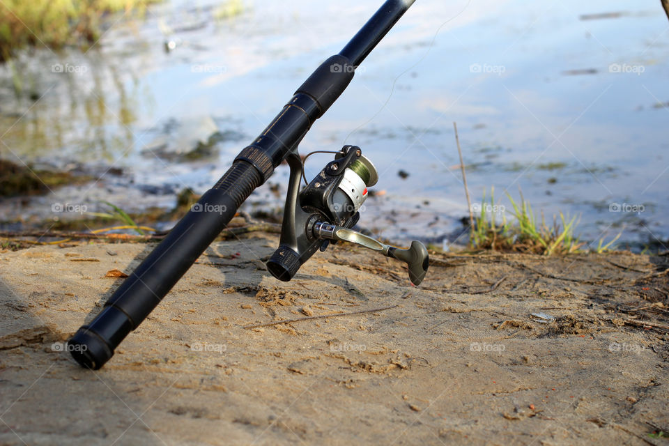 Fishing rod, lake, river, shore, sandy beach, sand, nature, hands, man hands, fisherman, fishing