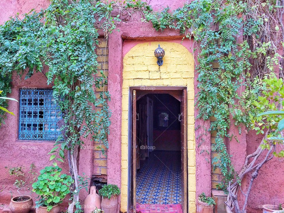 Door in green frame 