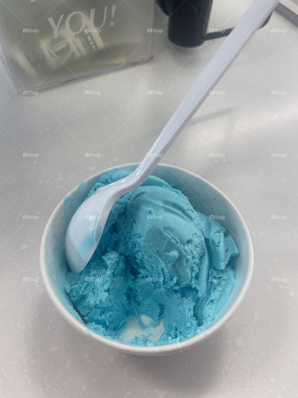 Simple joys of a kid, blue ice cream. 