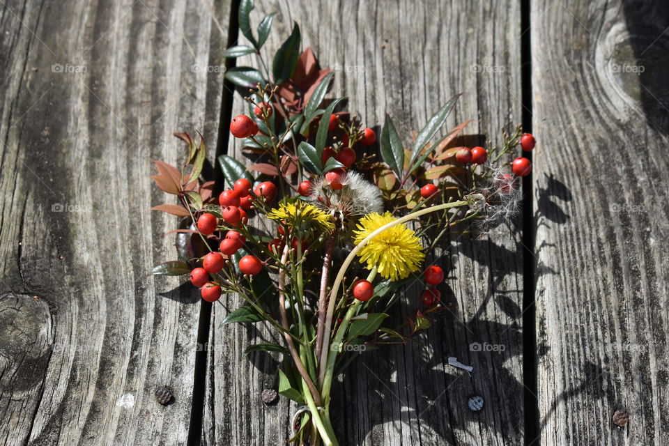 winter bouquet of flowers and berries.