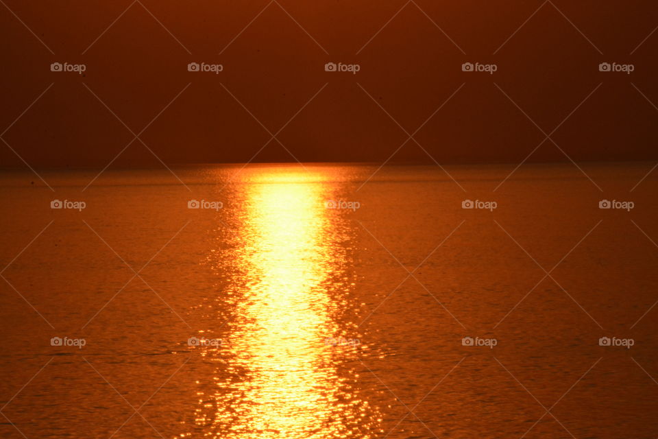Red sunset view at sea