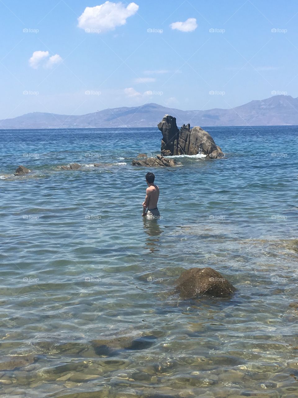 On Mykonos, view of Tinos
