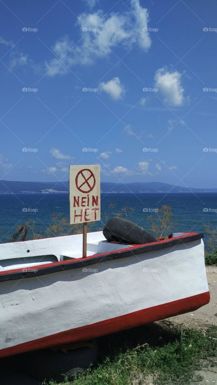 Seascape boat in the foreground