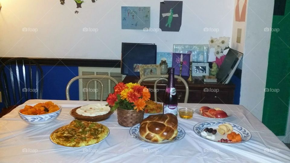 Rosh Hashanah Dinner - Jewish Holiday - Harvest Meal with Challah