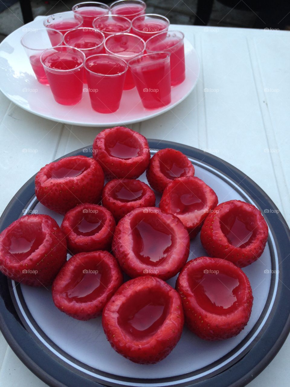 Strawberry jelly fun!. Vodka jelly shots and strawberry shot glasses 