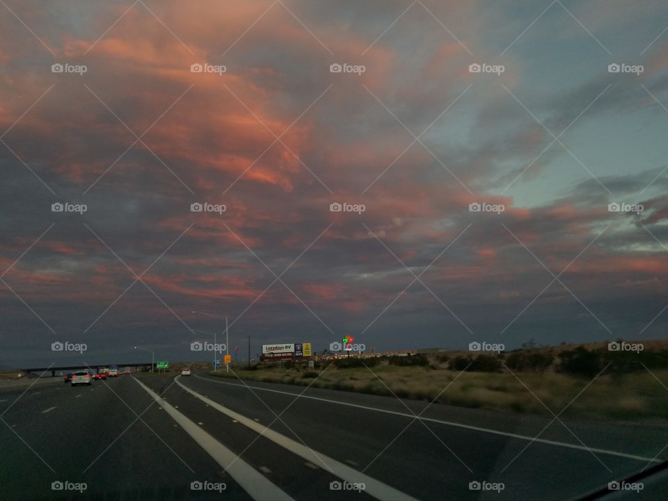 Sunset while driving