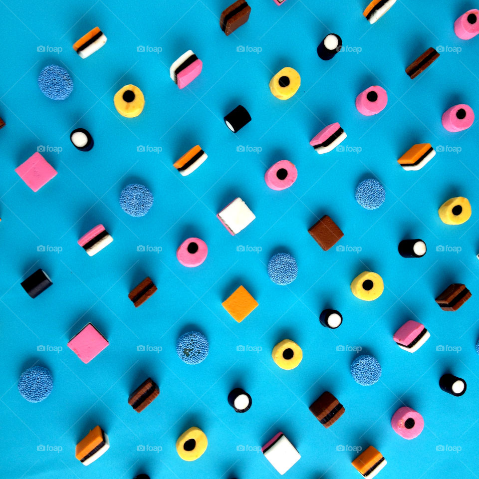 Liquorice Allsorts Candy Sweets As A Design Element On A Light Blue Background 
