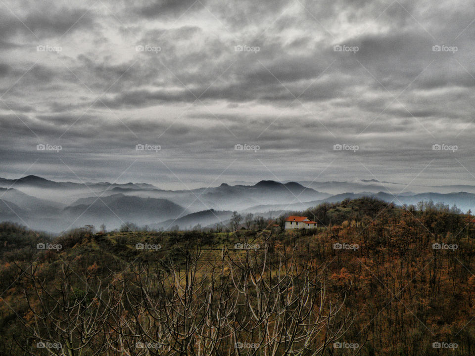 High angle view of foggy morining