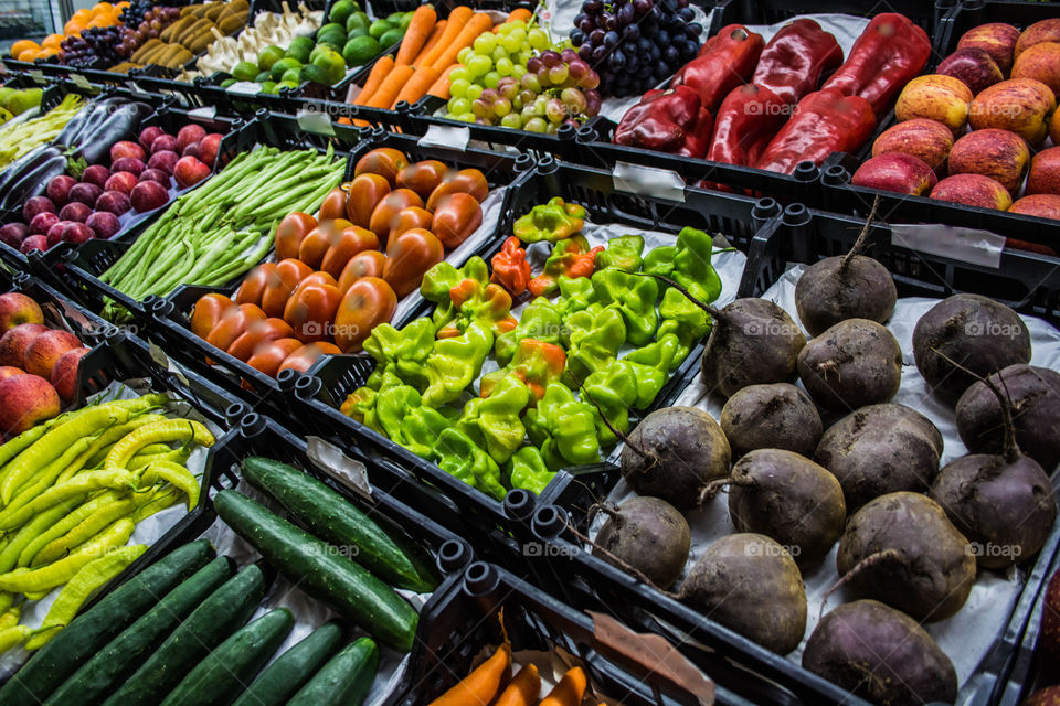 Fresh fruits and vegetables at organic fair