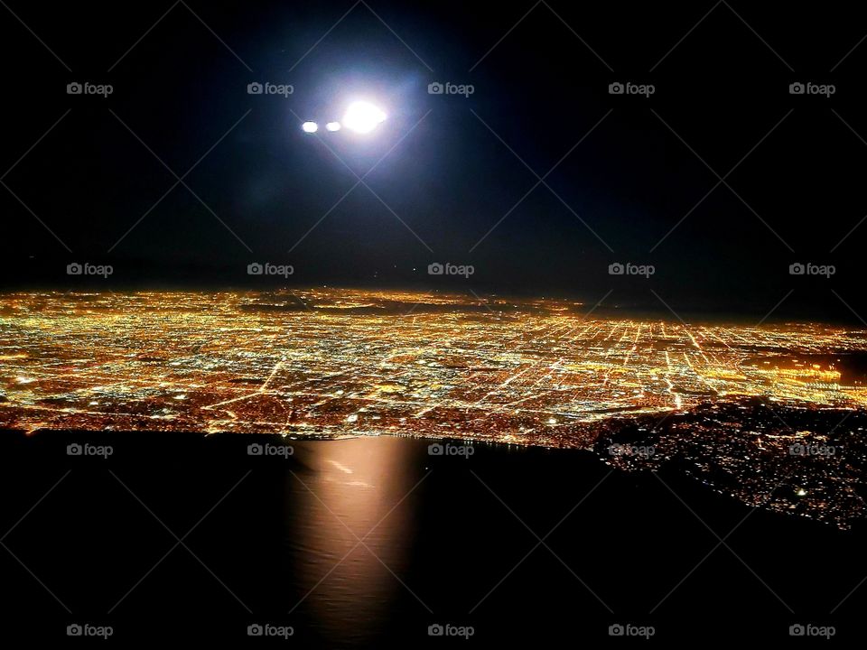Greater Los Angeles as seen from the air during a full moon flight
