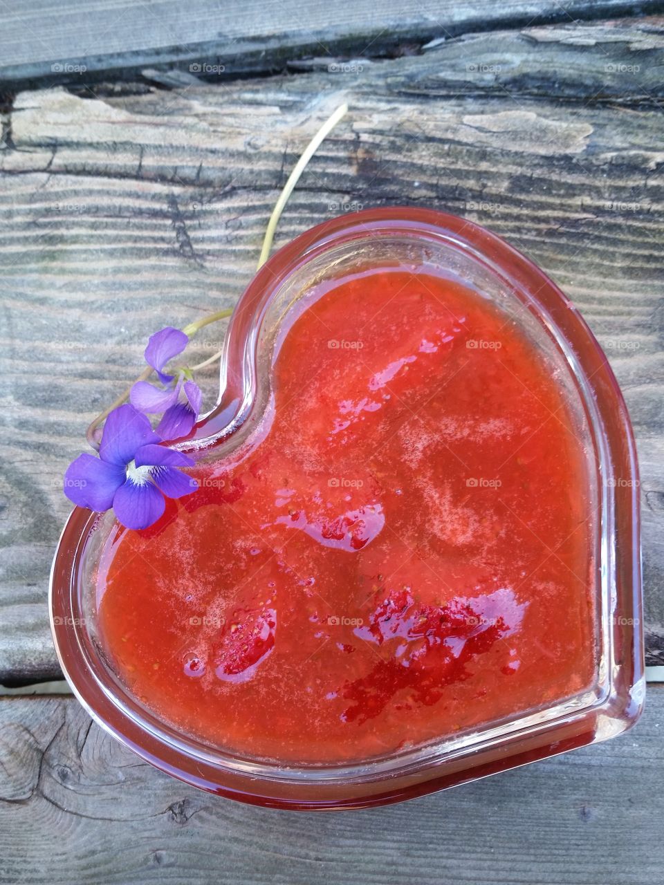 High angle view of strawberry jam on table