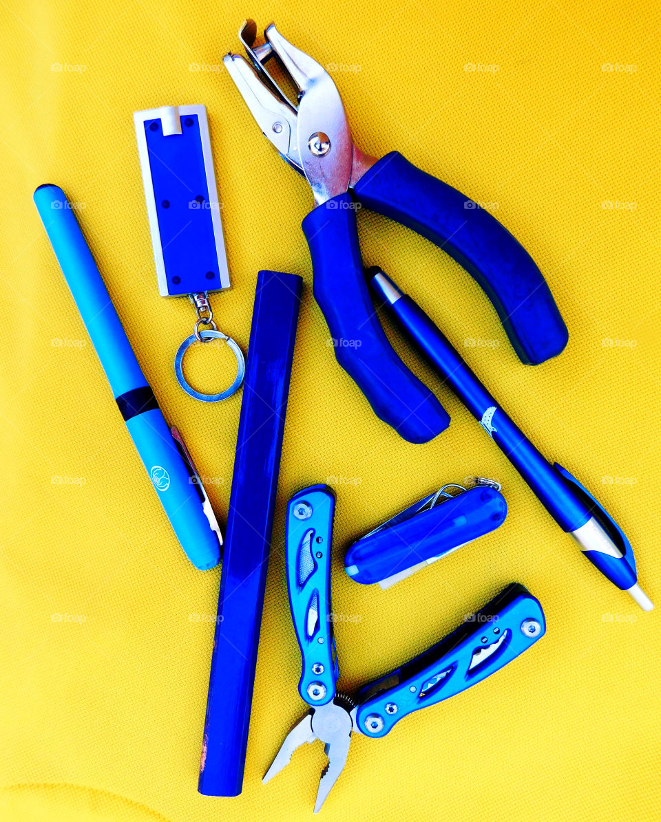 Works tools on yellow background