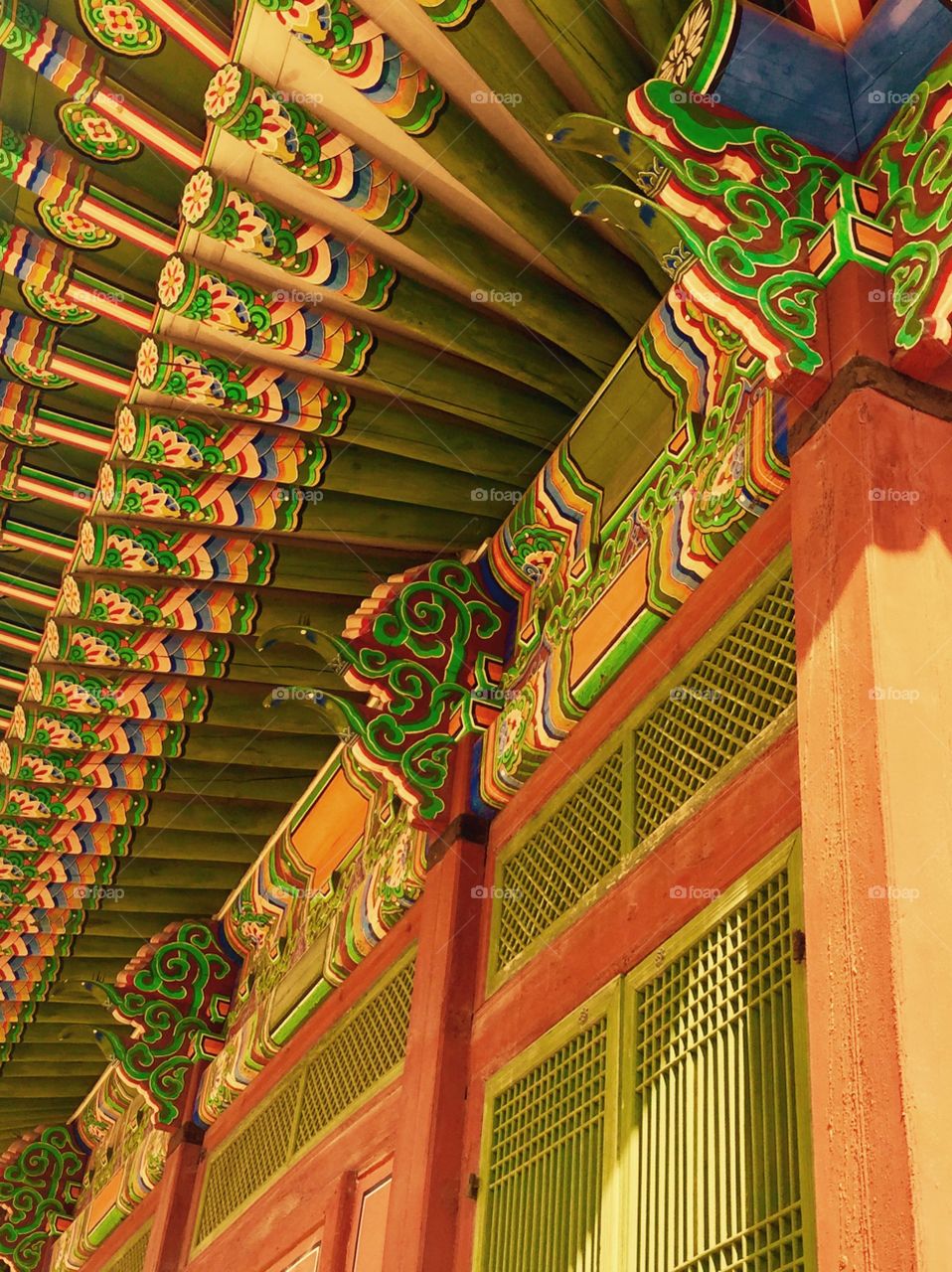 Intricate pattern on a korean temple