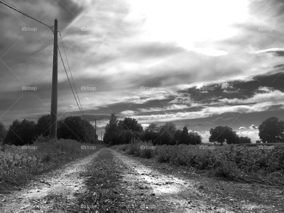 Black and white dirt road 