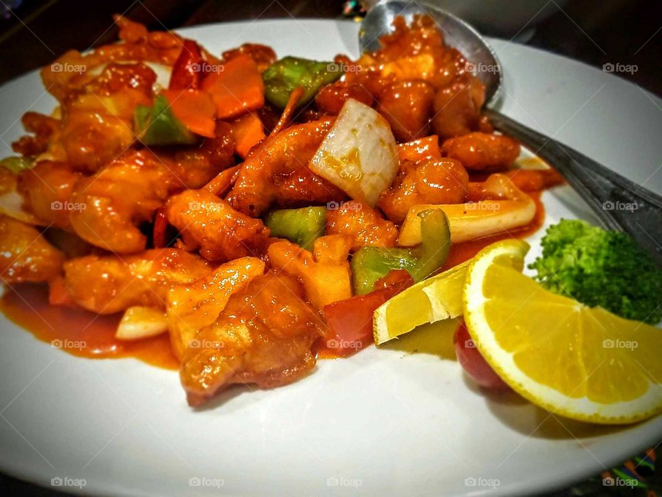 Delicious sweet and sour chicken.