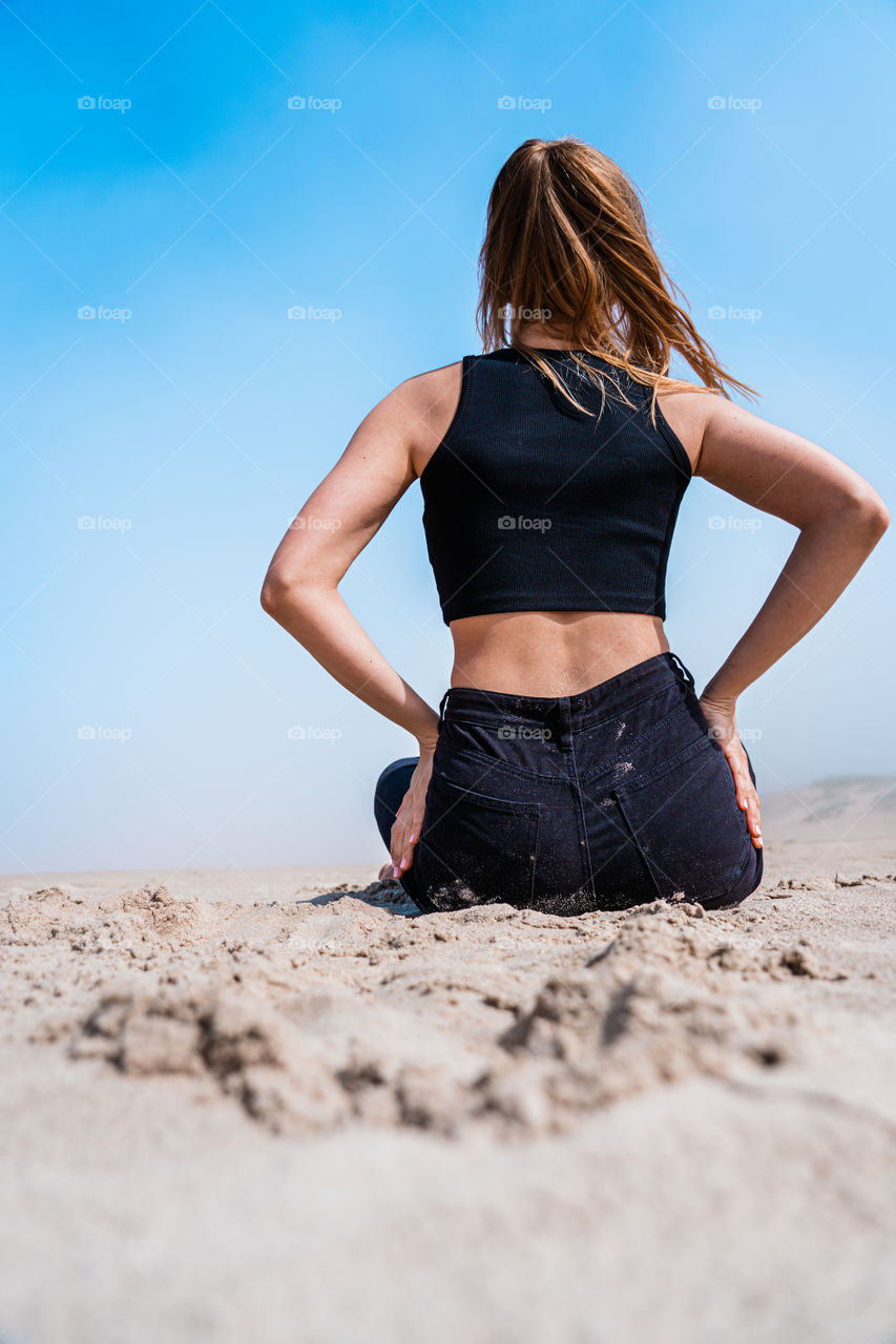 Joga on the beach on a summer morning.