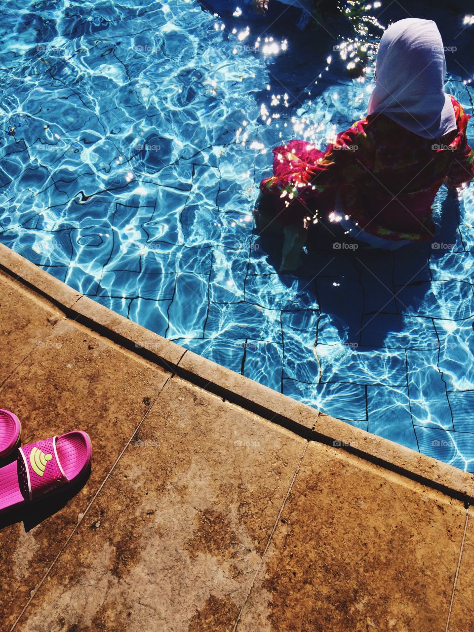 High angle view of woman in swimming pool