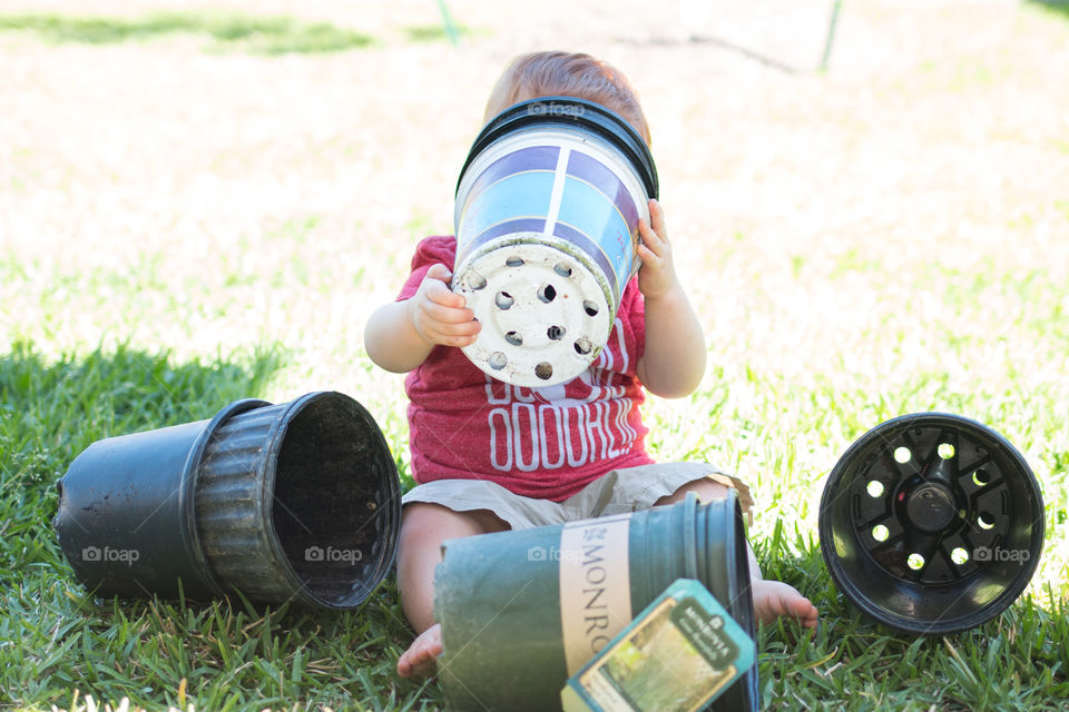 Playing in the plant pots 