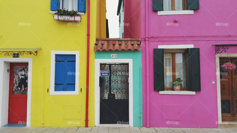 colorful life in Burano. colorful buildings in Burano, Italy