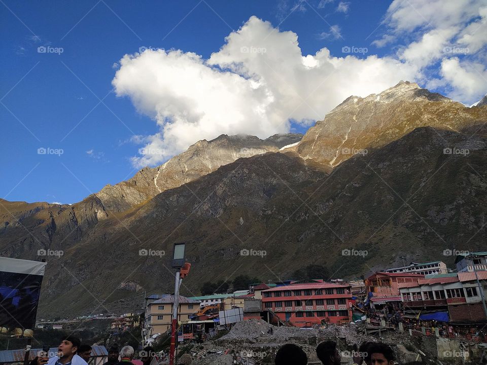 On a vacation in the Himalayas. Sun setting on Badrinath hills