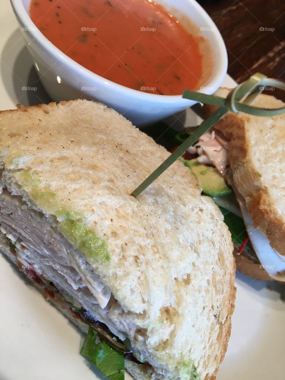 Turkey and Avocado Sandwich with Tomato Soup 