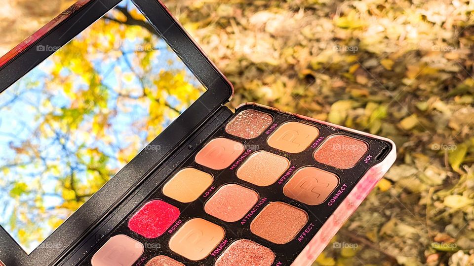 The Colors of Autumn, Eyeshadow Palette on Autumn Background