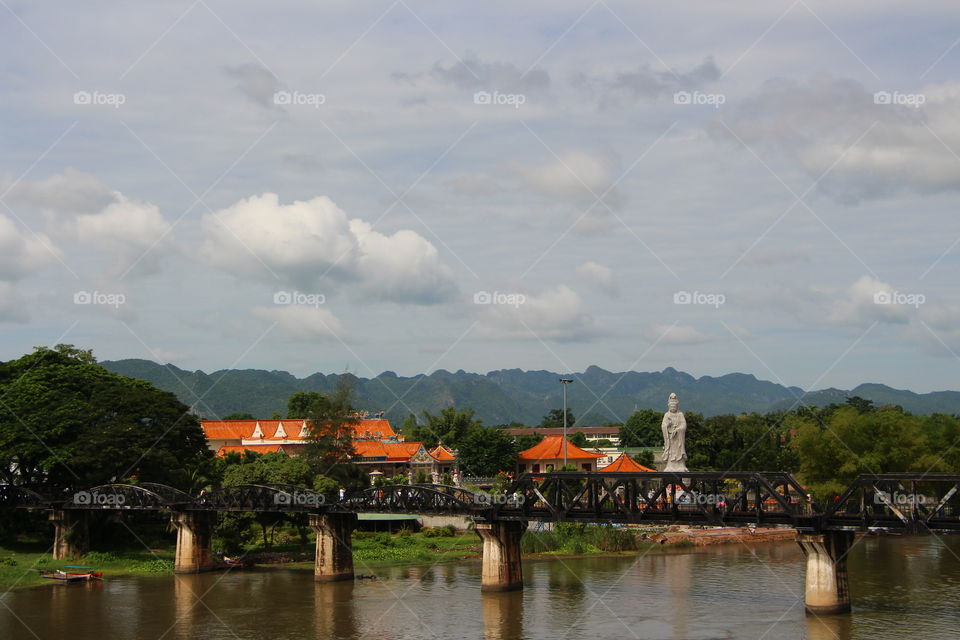 River Kwai Bridge. chinese temple near river kwai bridge