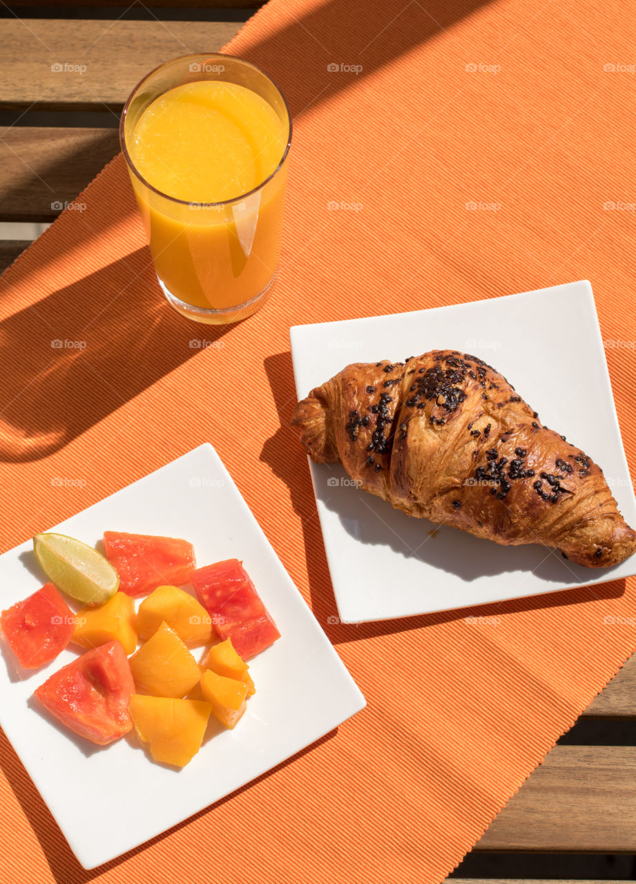 Croissant and fruit