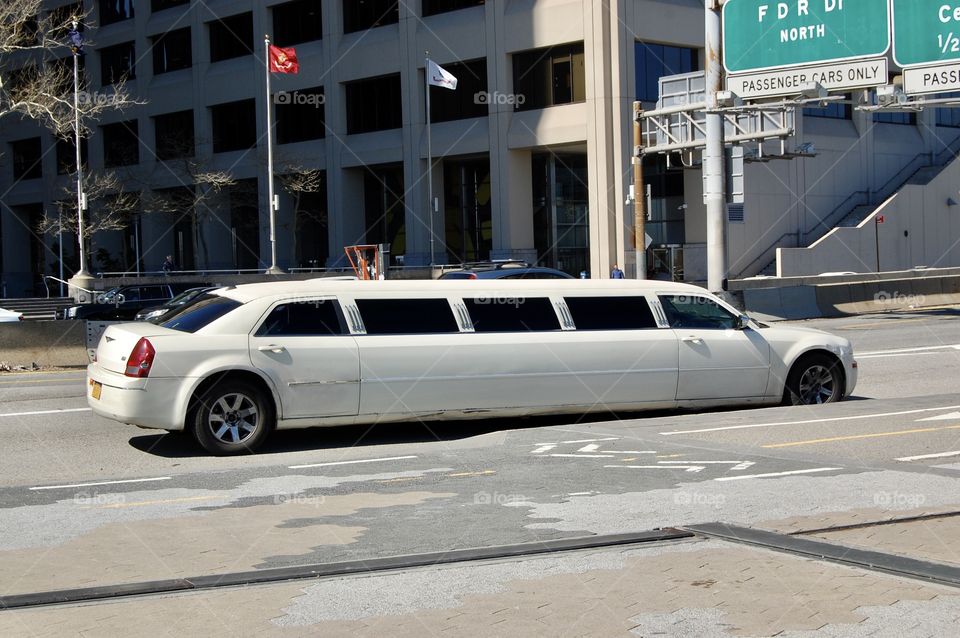 White Limousine in the city 