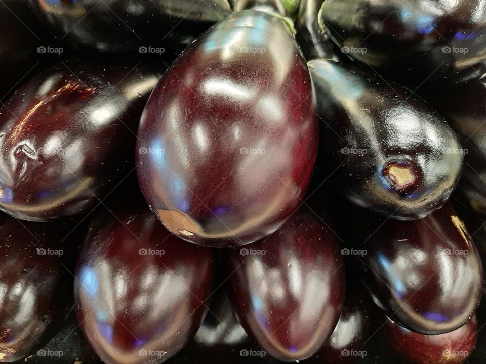 Eggplant displayed in circular formation, bright and freshly.