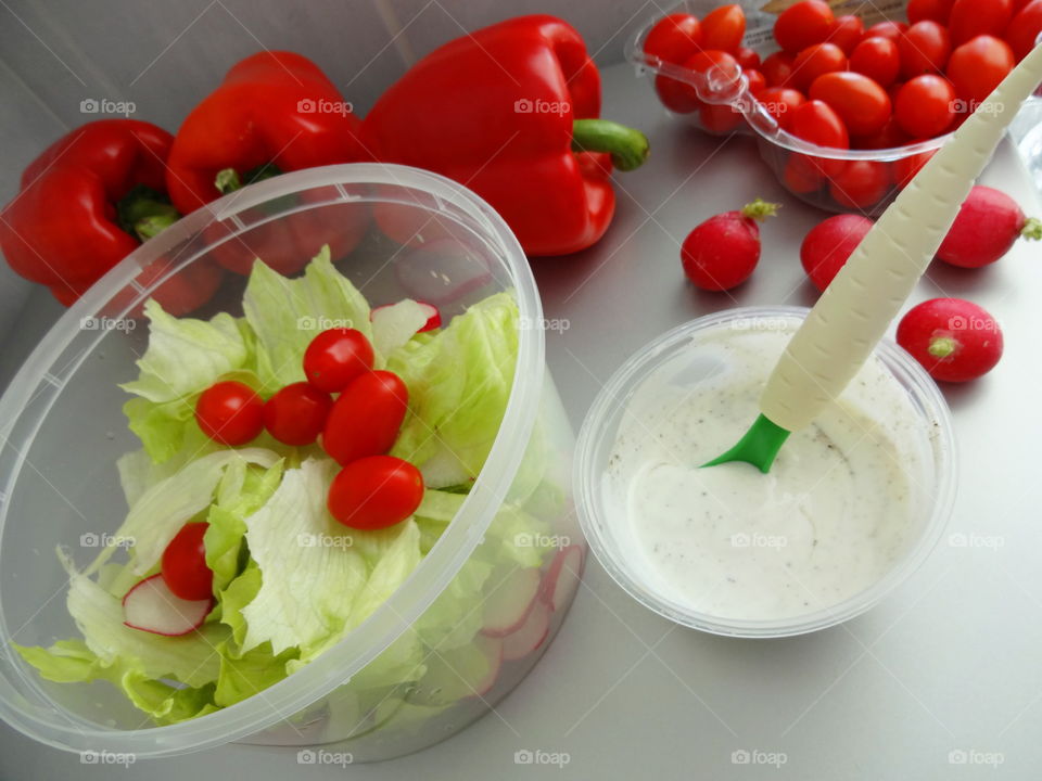 fresh salad. salad vitamins and its ingredients