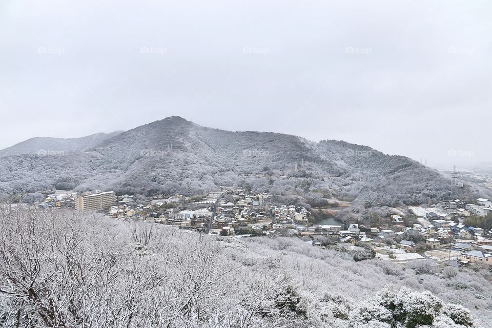 Small village covered by snow