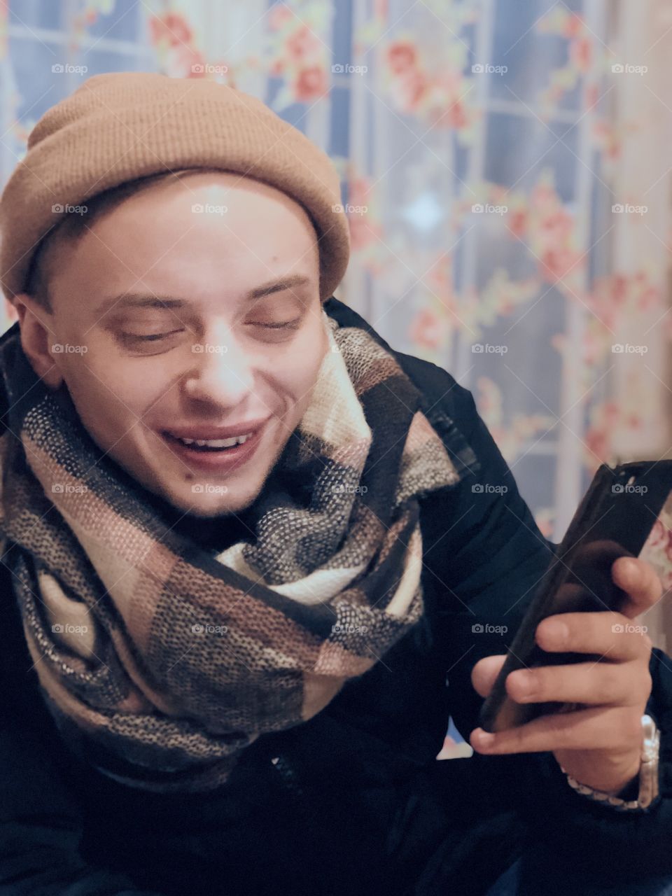 Young boy using smartphone