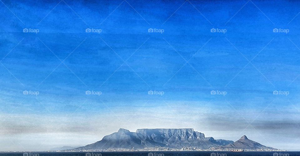 Surreal Table Mountain with a beautiful blue sky.