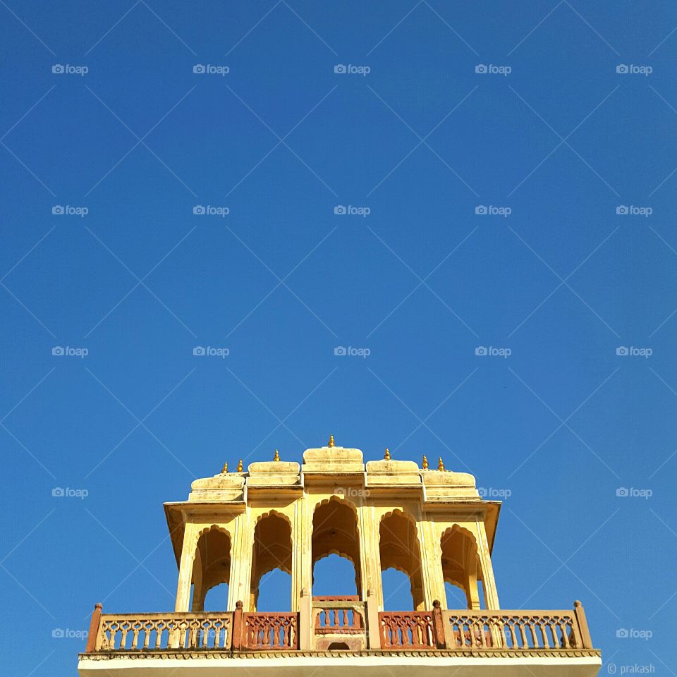 Traditional Indian Yellow Architecture in Old Jaipur City