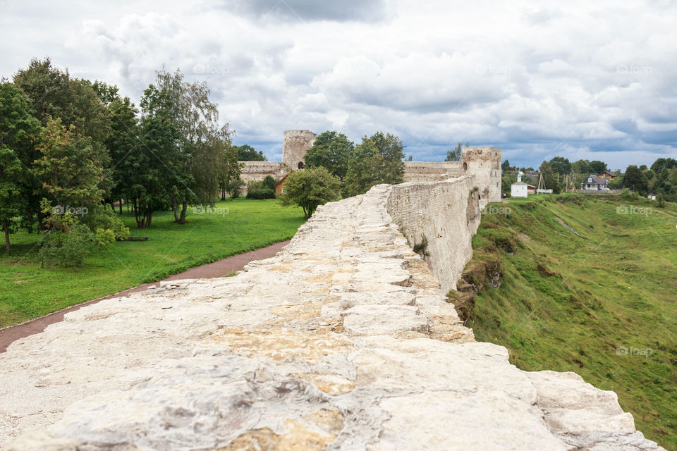 view along the wall of an ancient fortress