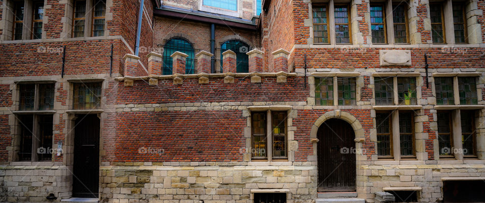 Old brick building in Antwerp, Belgium.