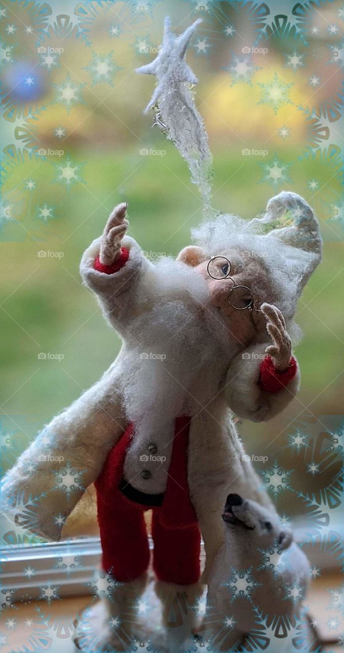 needle felted Santa, and the shooting star