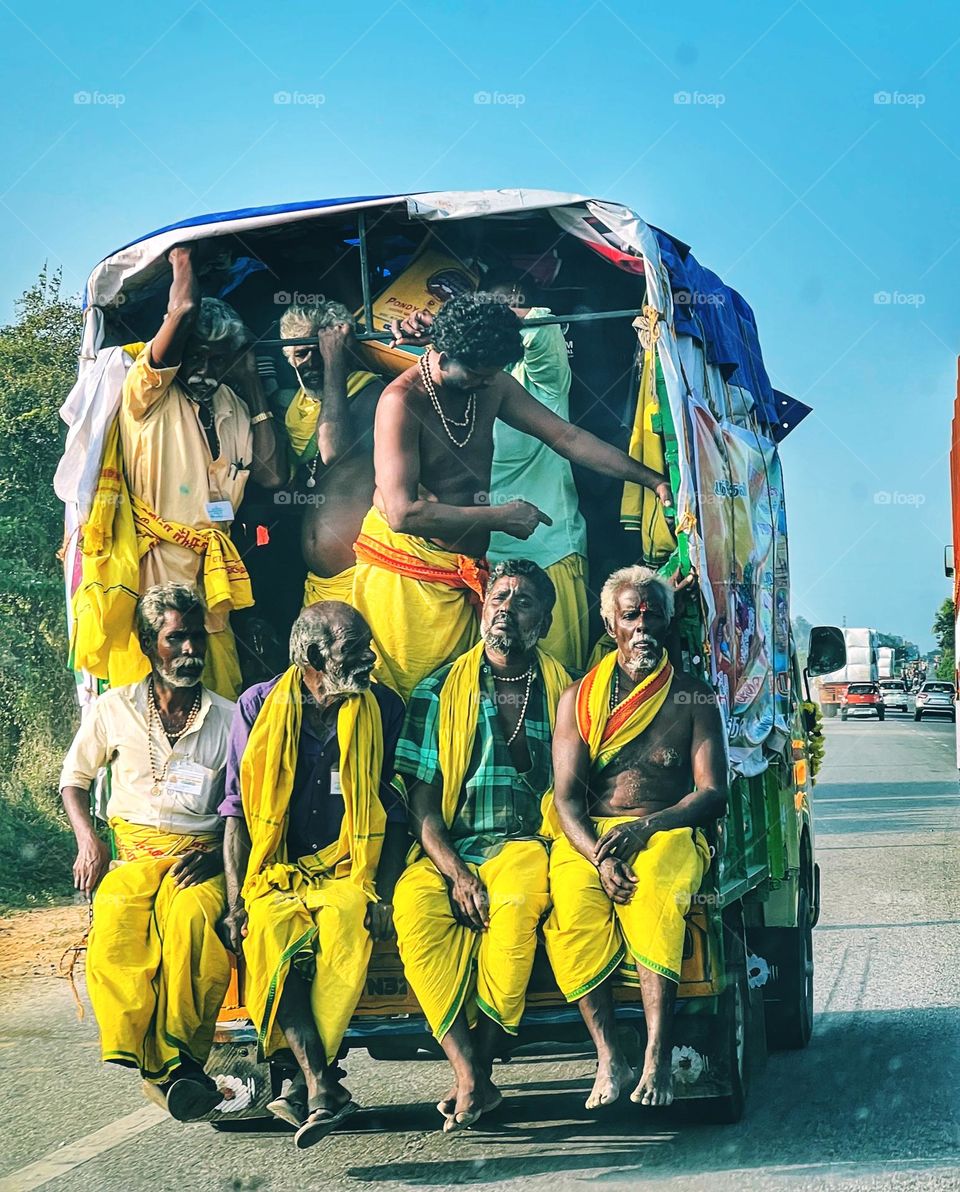 Pilgrims on their way to the temple town of Tirupati, India