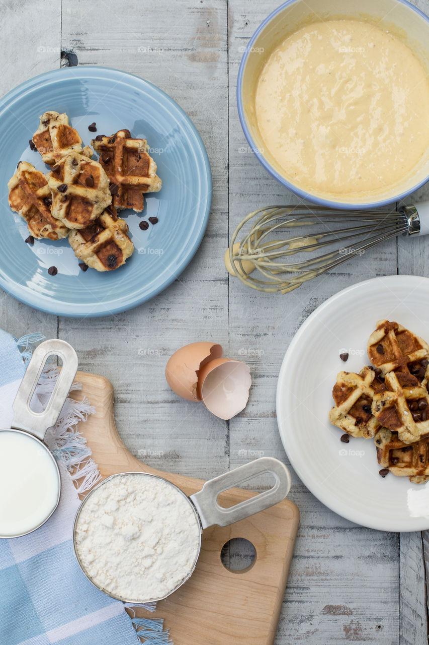 Breakfast Waffles Food Flat Lay