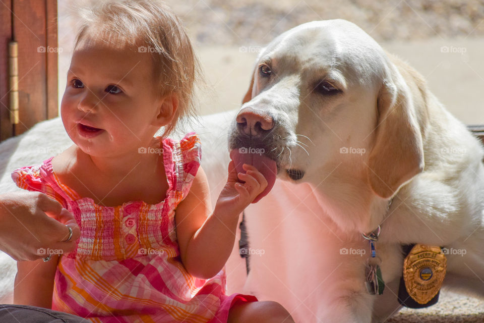 cute baby and dog