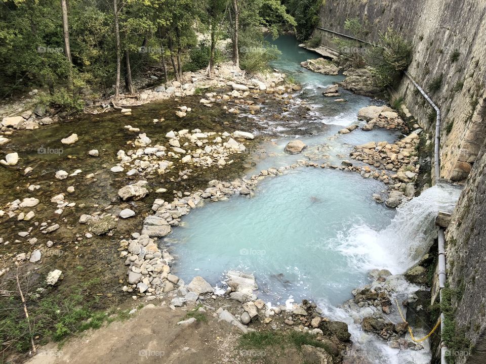 Waterfall of sulphurous water, Acquasanta Terme, Italy