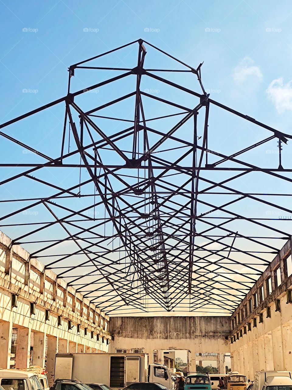 roof of an old warehouse made with metal structure