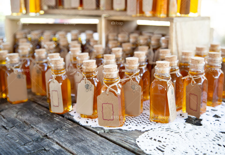 Labeled Honey Filled Bottles